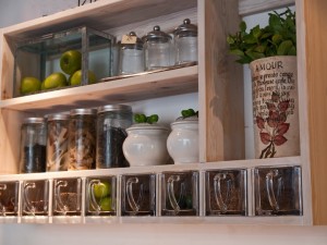 Beautiful classical kitchen shelves and spices rack